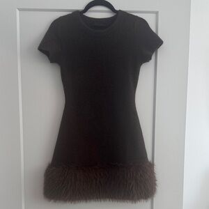 Zara Brown Mini Dress with Faux Fur Hem